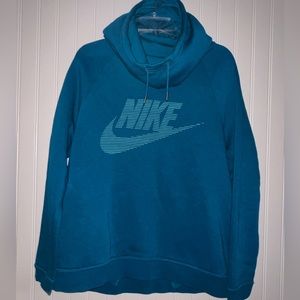 Nike Sportswear Green Abyss Rally Funnel Neck Spellout Swoosh Hoodie Women's XL